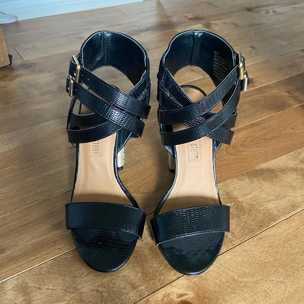 Black snakeskin heels